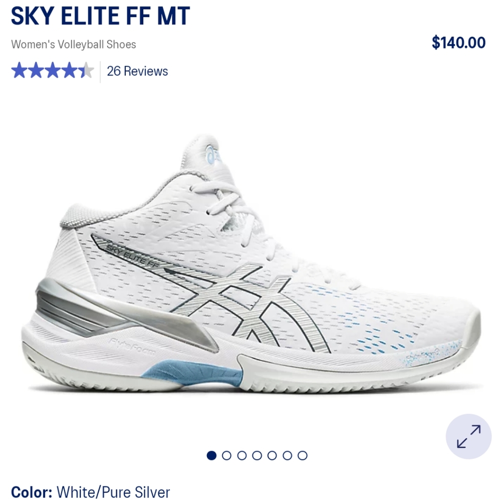 ASICS Sky Elite FF MT White Pure Silver size 9 women's volleyball shoes